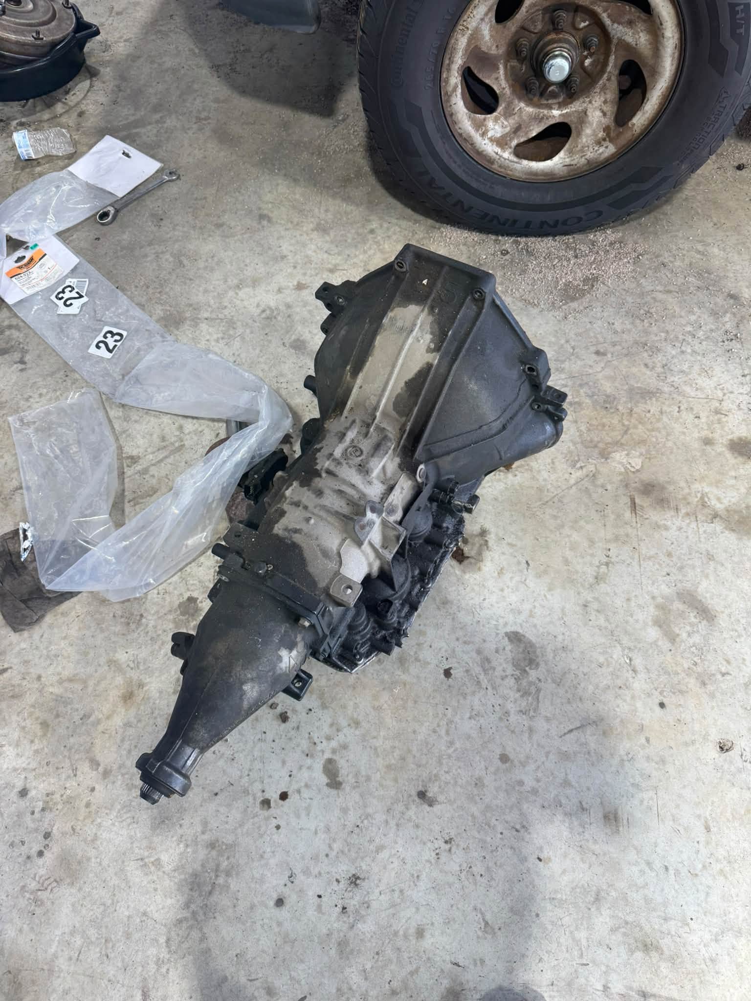 Transmission removed from a vehicle